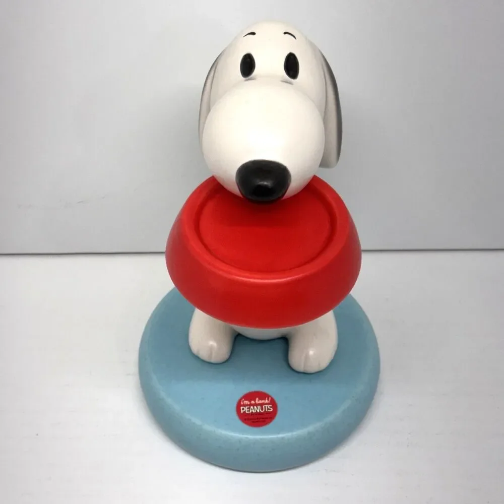 Vtg Hallmark Peanuts Snoopy With Red Dish Ceramic Coin Bank 9